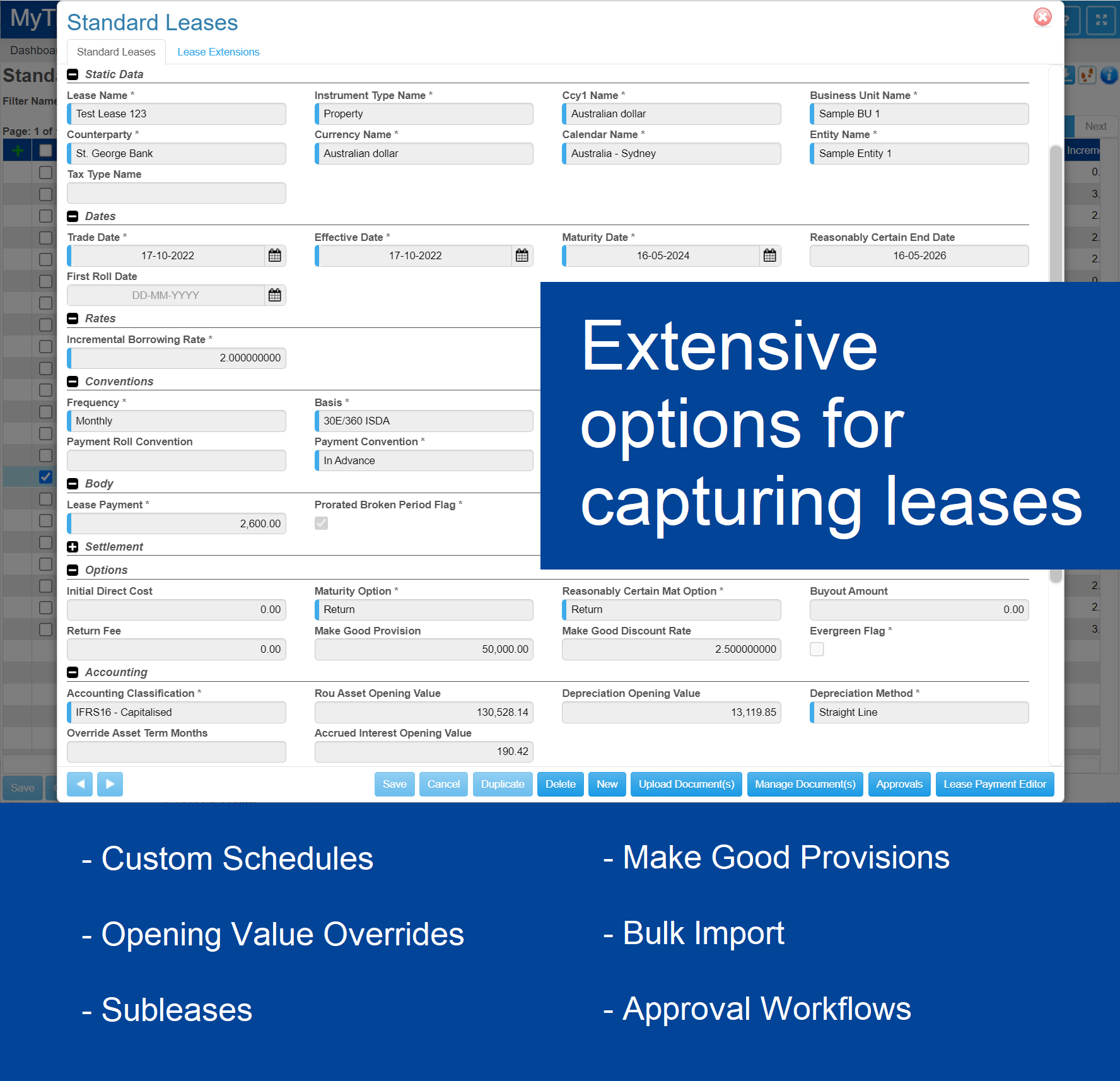 screenshot of MyTreasur-e Lease Accounting
